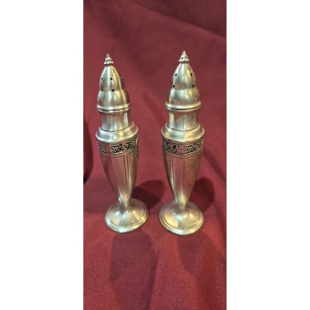 Astor by Poole Bacchante Salt Pepper Shakers Silver Coated Pewter Beautiful Cond